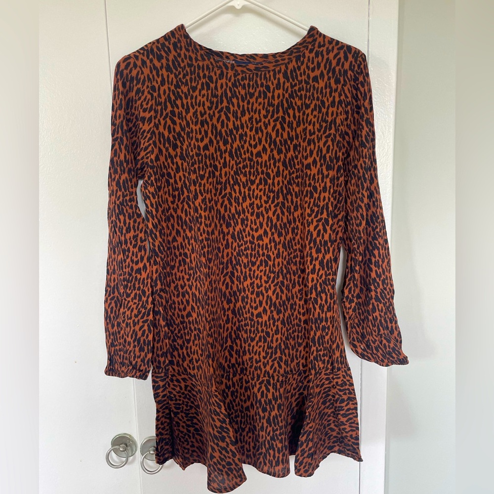 Gap Vintage Leopard Cheetah Animal Print Long Sleeve Drop Waist Dress Medium